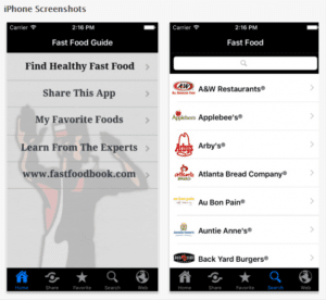 Screenshot of the Healthy Fast Food Guide app