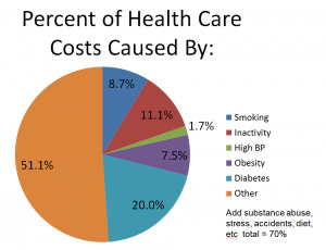 Pie chart showing the percent of health care cost caused by various chronic ailments and diseases.